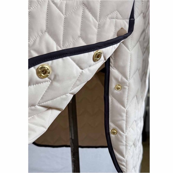 NIKKI JONES Women Large Beige Classic Weave Padded Coat EUC - Picture 7 of 11